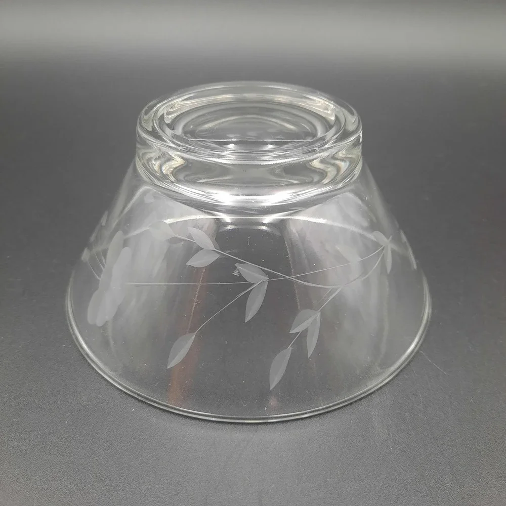 Vintage‎ Clear Glass Bowl Etched Floral Leaf Design Small Serving Dish